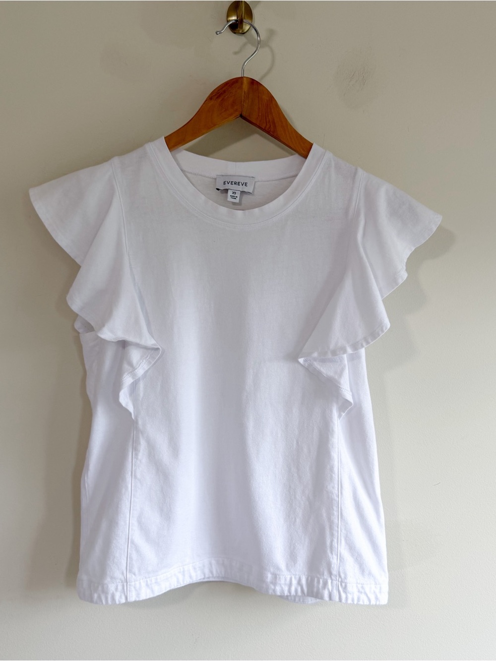 Evereve White Crewneck Tee with Subtle Ruffle Detail